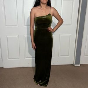 Long Velvet Olive Dress w/slit on the right